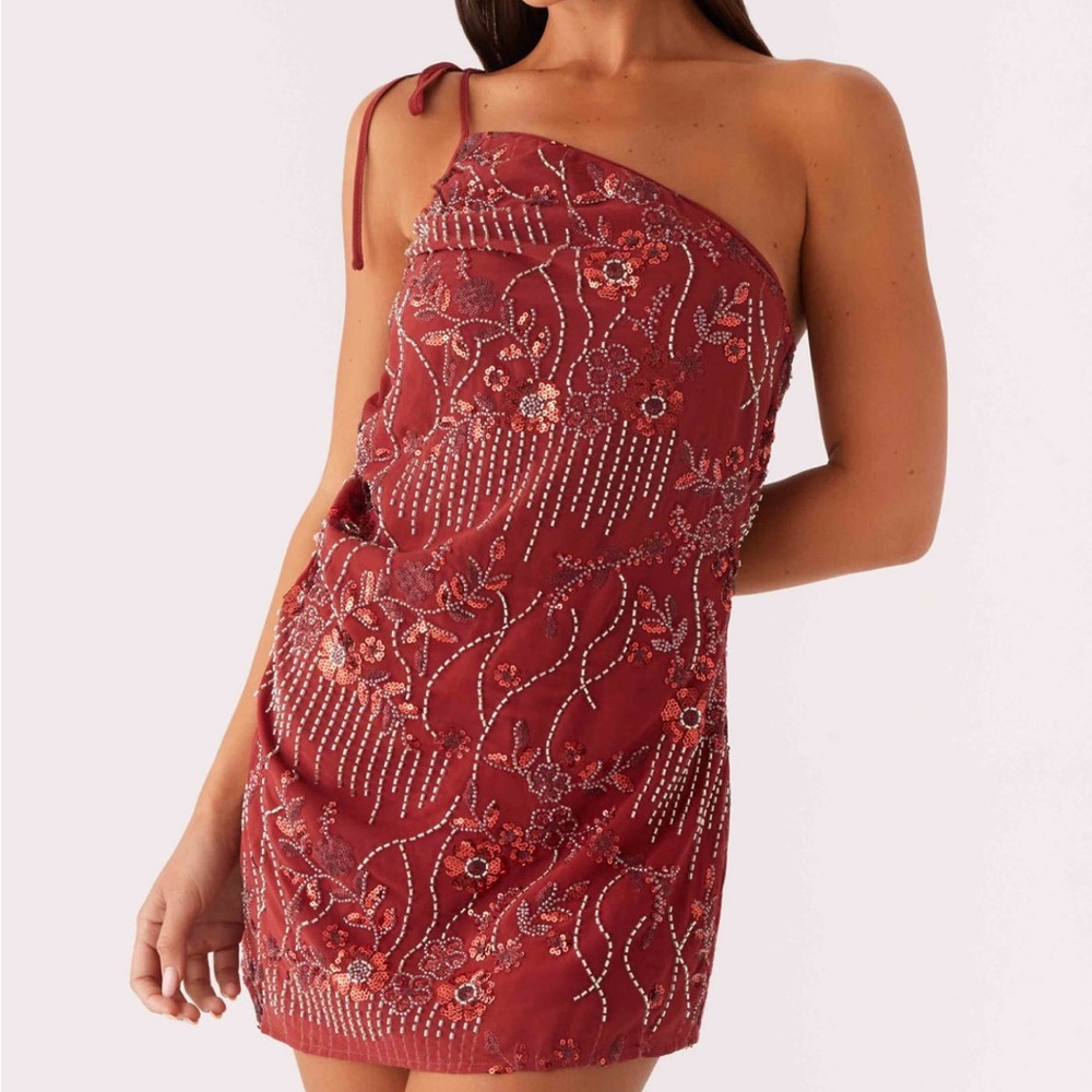 Elegant One-Shoulder Rusty red Dress